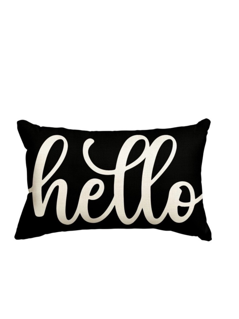 Black Pillow Cover with White "hello" Script